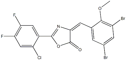 (4E)-2-(2-chloro-4,5-difluorophenyl)-4-[(3,5-dibromo-2-methoxyphenyl)methylidene]-1,3-oxazol-5-one Struktur