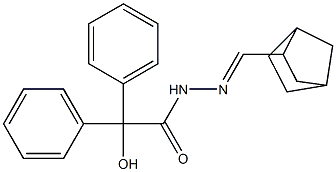 N-[(E)-3-bicyclo[2.2.1]heptanylmethylideneamino]-2-hydroxy-2,2-diphenylacetamide Struktur