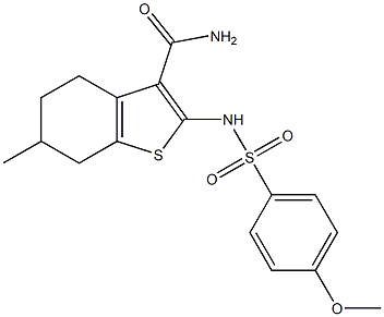 2-[(4-methoxyphenyl)sulfonylamino]-6-methyl-4,5,6,7-tetrahydro-1-benzothiophene-3-carboxamide Struktur