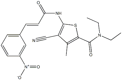 4-cyano-N,N-diethyl-3-methyl-5-[[(E)-3-(3-nitrophenyl)prop-2-enoyl]amino]thiophene-2-carboxamide Struktur