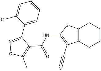 3-(2-chlorophenyl)-N-(3-cyano-4,5,6,7-tetrahydro-1-benzothiophen-2-yl)-5-methyl-1,2-oxazole-4-carboxamide Struktur