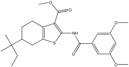 methyl 2-[(3,5-dimethoxybenzoyl)amino]-6-(2-methylbutan-2-yl)-4,5,6,7-tetrahydro-1-benzothiophene-3-carboxylate Struktur