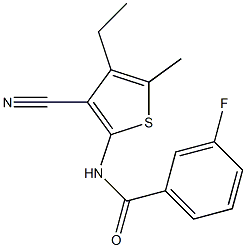 N-(3-cyano-4-ethyl-5-methylthiophen-2-yl)-3-fluorobenzamide Struktur