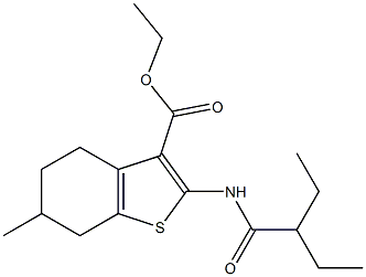 ethyl 2-(2-ethylbutanoylamino)-6-methyl-4,5,6,7-tetrahydro-1-benzothiophene-3-carboxylate Struktur