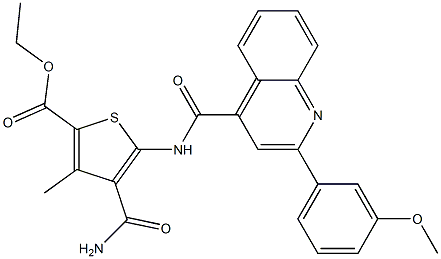 ethyl 4-carbamoyl-5-[[2-(3-methoxyphenyl)quinoline-4-carbonyl]amino]-3-methylthiophene-2-carboxylate Struktur