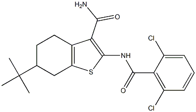 6-tert-butyl-2-[(2,6-dichlorobenzoyl)amino]-4,5,6,7-tetrahydro-1-benzothiophene-3-carboxamide Struktur