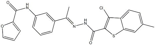 N-[3-[(E)-N-[(3-chloro-6-methyl-1-benzothiophene-2-carbonyl)amino]-C-methylcarbonimidoyl]phenyl]furan-2-carboxamide Struktur