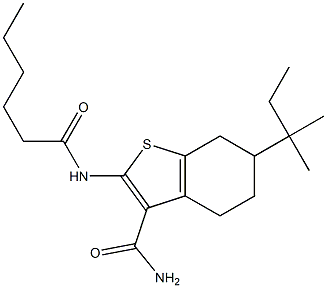 2-(hexanoylamino)-6-(2-methylbutan-2-yl)-4,5,6,7-tetrahydro-1-benzothiophene-3-carboxamide Struktur