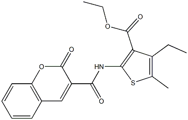 ethyl 4-ethyl-5-methyl-2-[(2-oxochromene-3-carbonyl)amino]thiophene-3-carboxylate Struktur