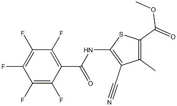 methyl 4-cyano-3-methyl-5-[(2,3,4,5,6-pentafluorobenzoyl)amino]thiophene-2-carboxylate Struktur