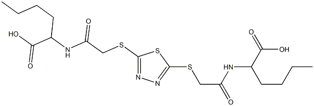 2-[[2-[[5-[2-(1-carboxypentylamino)-2-oxoethyl]sulfanyl-1,3,4-thiadiazol-2-yl]sulfanyl]acetyl]amino]hexanoic acid Struktur