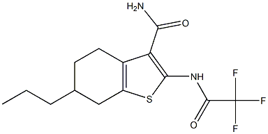 6-propyl-2-[(2,2,2-trifluoroacetyl)amino]-4,5,6,7-tetrahydro-1-benzothiophene-3-carboxamide Struktur