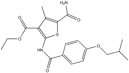 ethyl 5-carbamoyl-4-methyl-2-[[4-(2-methylpropoxy)benzoyl]amino]thiophene-3-carboxylate Struktur