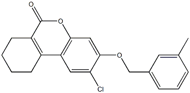 2-chloro-3-[(3-methylphenyl)methoxy]-7,8,9,10-tetrahydrobenzo[c]chromen-6-one Struktur