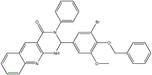 2-(3-bromo-5-methoxy-4-phenylmethoxyphenyl)-3-phenyl-1,2-dihydropyrimido[4,5-b]quinolin-4-one Struktur