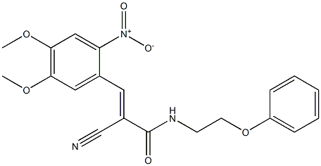 (E)-2-cyano-3-(4,5-dimethoxy-2-nitrophenyl)-N-(2-phenoxyethyl)prop-2-enamide Struktur