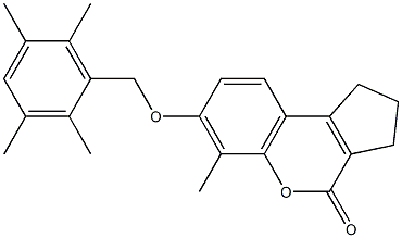 6-methyl-7-[(2,3,5,6-tetramethylphenyl)methoxy]-2,3-dihydro-1H-cyclopenta[c]chromen-4-one Struktur