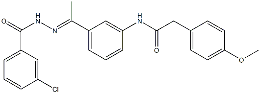 3-chloro-N-[(E)-1-[3-[[2-(4-methoxyphenyl)acetyl]amino]phenyl]ethylideneamino]benzamide Struktur