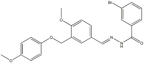 3-bromo-N-[(E)-[4-methoxy-3-[(4-methoxyphenoxy)methyl]phenyl]methylideneamino]benzamide Struktur