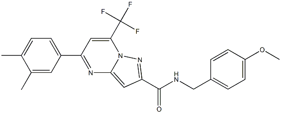 5-(3,4-dimethylphenyl)-N-[(4-methoxyphenyl)methyl]-7-(trifluoromethyl)pyrazolo[1,5-a]pyrimidine-2-carboxamide Struktur