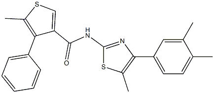 N-[4-(3,4-dimethylphenyl)-5-methyl-1,3-thiazol-2-yl]-5-methyl-4-phenylthiophene-3-carboxamide Struktur