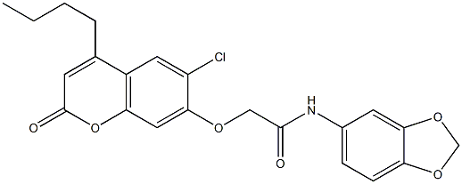 N-(1,3-benzodioxol-5-yl)-2-(4-butyl-6-chloro-2-oxochromen-7-yl)oxyacetamide Struktur