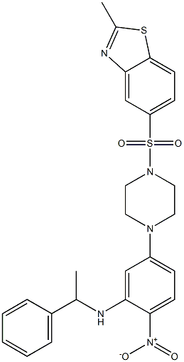 5-[4-[(2-methyl-1,3-benzothiazol-5-yl)sulfonyl]piperazin-1-yl]-2-nitro-N-(1-phenylethyl)aniline Struktur