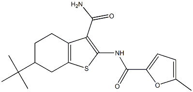 N-(6-tert-butyl-3-carbamoyl-4,5,6,7-tetrahydro-1-benzothiophen-2-yl)-5-methylfuran-2-carboxamide Struktur