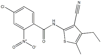 4-chloro-N-(3-cyano-4-ethyl-5-methylthiophen-2-yl)-2-nitrobenzamide Struktur