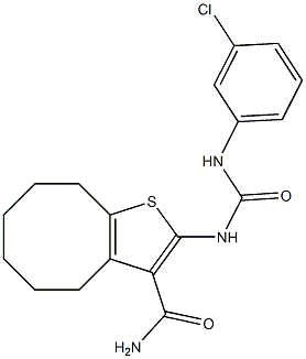 2-[(3-chlorophenyl)carbamoylamino]-4,5,6,7,8,9-hexahydrocycloocta[b]thiophene-3-carboxamide Struktur