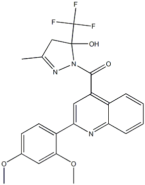 [2-(2,4-dimethoxyphenyl)quinolin-4-yl]-[5-hydroxy-3-methyl-5-(trifluoromethyl)-4H-pyrazol-1-yl]methanone Struktur