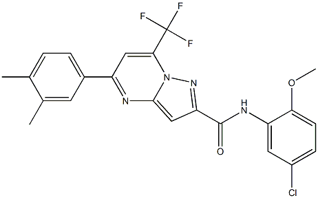 N-(5-chloro-2-methoxyphenyl)-5-(3,4-dimethylphenyl)-7-(trifluoromethyl)pyrazolo[1,5-a]pyrimidine-2-carboxamide Struktur