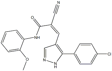 (Z)-3-[5-(4-chlorophenyl)-1H-pyrazol-4-yl]-2-cyano-N-(2-methoxyphenyl)prop-2-enamide Struktur