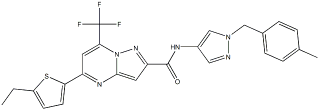 5-(5-ethylthiophen-2-yl)-N-[1-[(4-methylphenyl)methyl]pyrazol-4-yl]-7-(trifluoromethyl)pyrazolo[1,5-a]pyrimidine-2-carboxamide Struktur