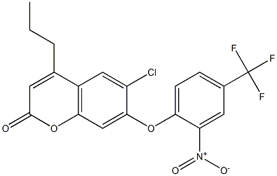 6-chloro-7-[2-nitro-4-(trifluoromethyl)phenoxy]-4-propylchromen-2-one Struktur