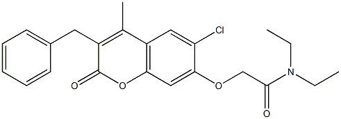 2-(3-benzyl-6-chloro-4-methyl-2-oxochromen-7-yl)oxy-N,N-diethylacetamide Struktur