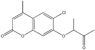 6-chloro-4-methyl-7-(3-oxobutan-2-yloxy)chromen-2-one Struktur