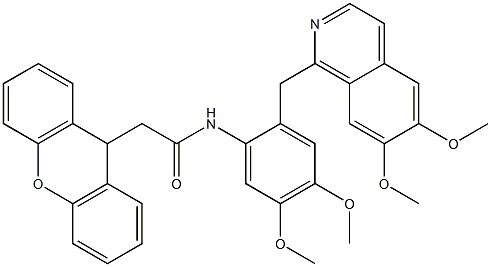 N-[2-[(6,7-dimethoxyisoquinolin-1-yl)methyl]-4,5-dimethoxyphenyl]-2-(9H-xanthen-9-yl)acetamide Struktur