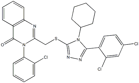 3-(2-chlorophenyl)-2-[[4-cyclohexyl-5-(2,4-dichlorophenyl)-1,2,4-triazol-3-yl]sulfanylmethyl]quinazolin-4-one Struktur