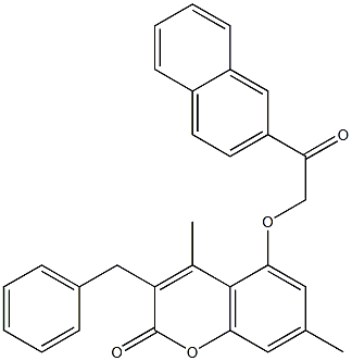 3-benzyl-4,7-dimethyl-5-(2-naphthalen-2-yl-2-oxoethoxy)chromen-2-one Struktur