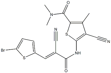 5-[[(E)-3-(5-bromothiophen-2-yl)-2-cyanoprop-2-enoyl]amino]-4-cyano-N,N,3-trimethylthiophene-2-carboxamide Struktur