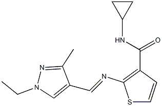 N-cyclopropyl-2-[(E)-(1-ethyl-3-methylpyrazol-4-yl)methylideneamino]thiophene-3-carboxamide Struktur