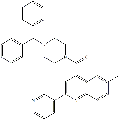 (4-benzhydrylpiperazin-1-yl)-(6-methyl-2-pyridin-3-ylquinolin-4-yl)methanone Struktur