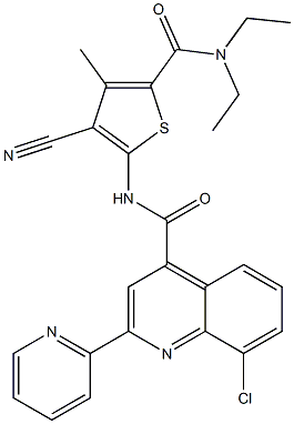 8-chloro-N-[3-cyano-5-(diethylcarbamoyl)-4-methylthiophen-2-yl]-2-pyridin-2-ylquinoline-4-carboxamide Struktur