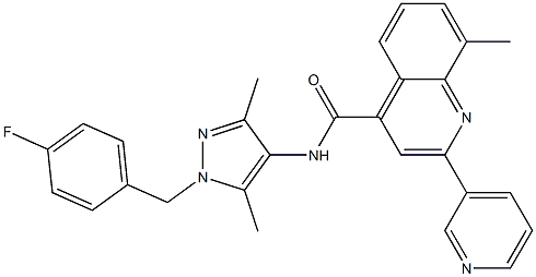 N-[1-[(4-fluorophenyl)methyl]-3,5-dimethylpyrazol-4-yl]-8-methyl-2-pyridin-3-ylquinoline-4-carboxamide Struktur