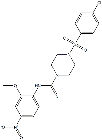 4-(4-chlorophenyl)sulfonyl-N-(2-methoxy-4-nitrophenyl)piperazine-1-carbothioamide Struktur