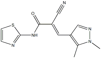 (E)-2-cyano-3-(1,5-dimethylpyrazol-4-yl)-N-(1,3-thiazol-2-yl)prop-2-enamide Struktur