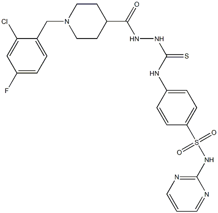 1-[[1-[(2-chloro-4-fluorophenyl)methyl]piperidine-4-carbonyl]amino]-3-[4-(pyrimidin-2-ylsulfamoyl)phenyl]thiourea Struktur