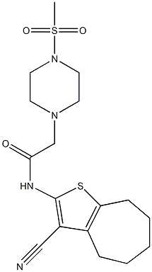 N-(3-cyano-5,6,7,8-tetrahydro-4H-cyclohepta[b]thiophen-2-yl)-2-(4-methylsulfonylpiperazin-1-yl)acetamide Struktur