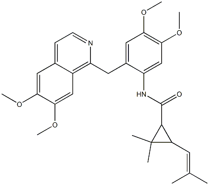 N-[2-[(6,7-dimethoxyisoquinolin-1-yl)methyl]-4,5-dimethoxyphenyl]-2,2-dimethyl-3-(2-methylprop-1-enyl)cyclopropane-1-carboxamide Struktur